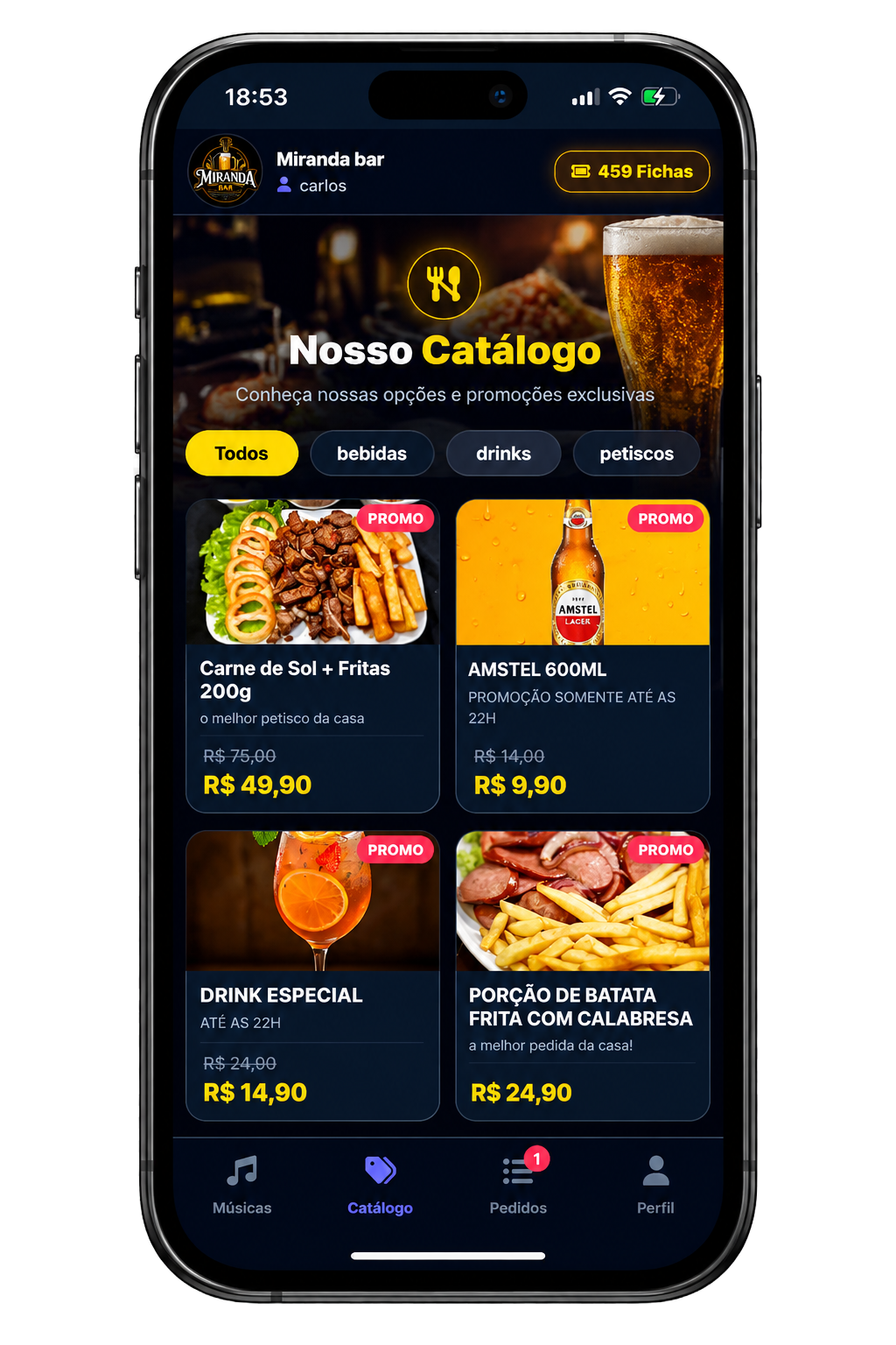 Cardápio Digital no celular do cliente JukeBox Brasil