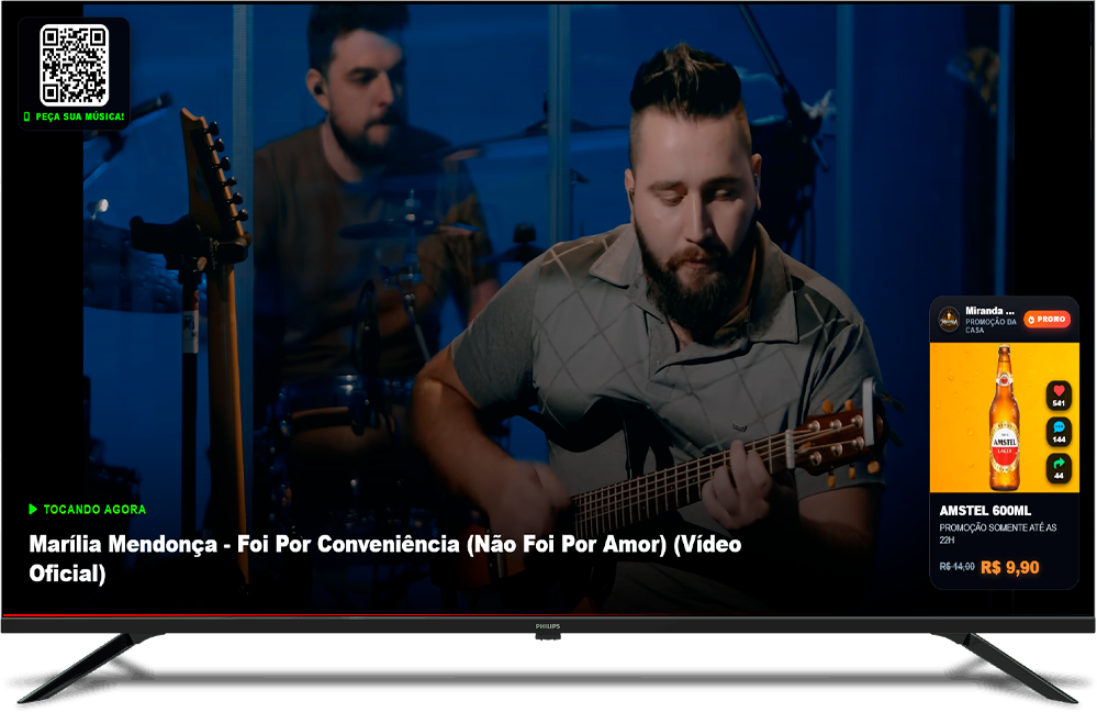 Player JukeBox Brasil rodando em Smart TV no salão do bar